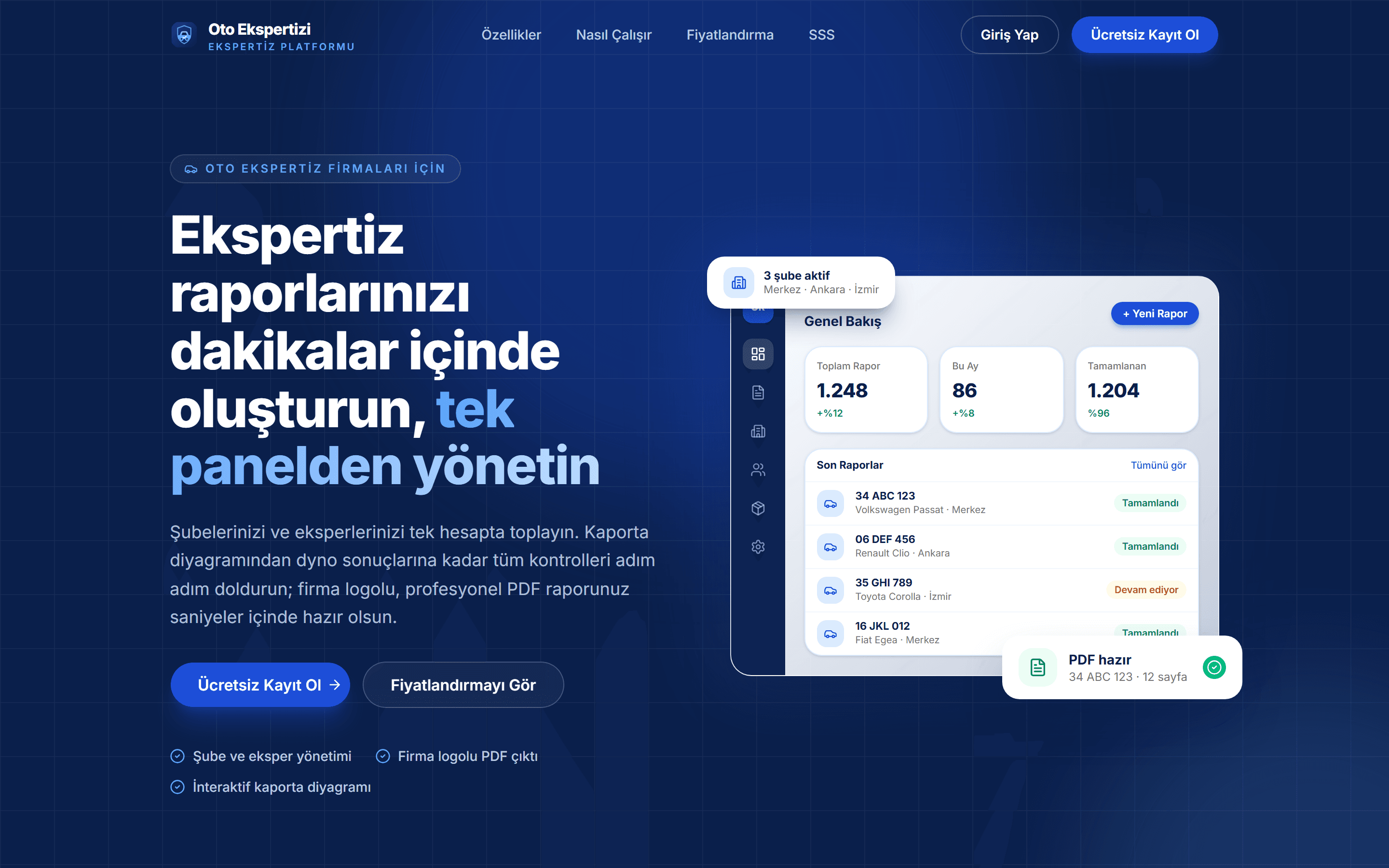 Oto Ekspertizi — Ekspertiz Rapor Platformu — masaüstü görünüm