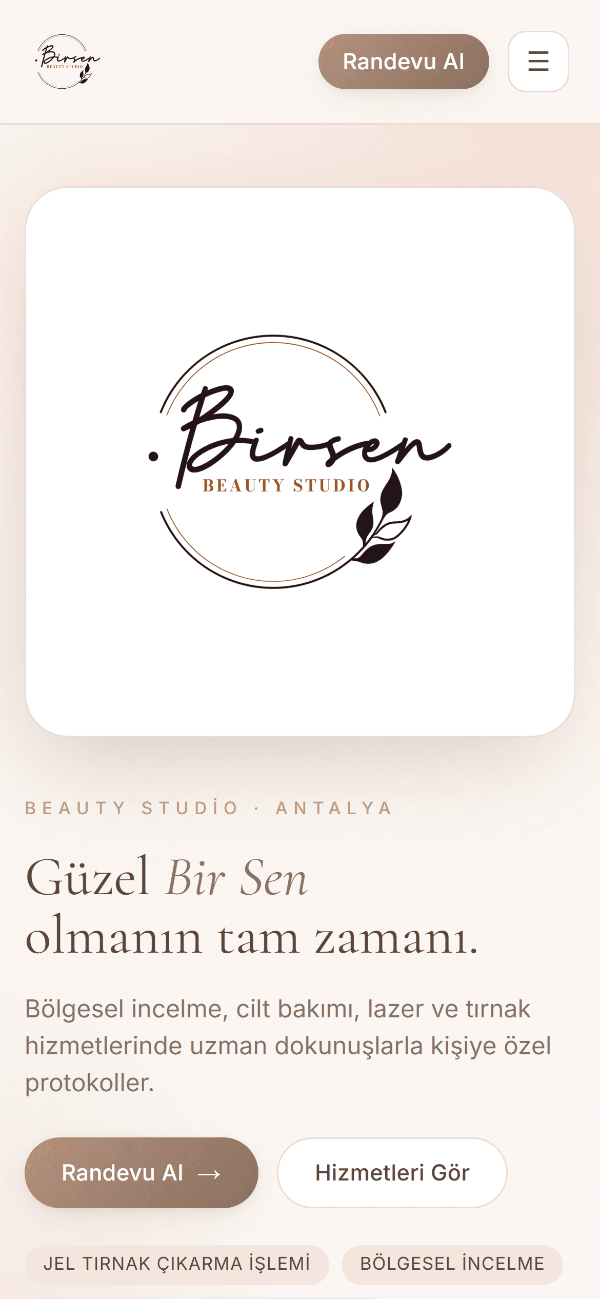Birsen Beauty Studio — mobile view